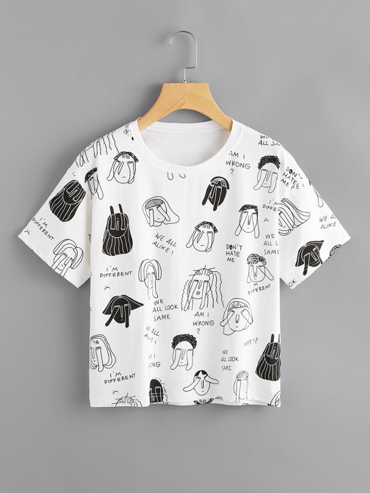 Romwe Cartoon Print Random Tee