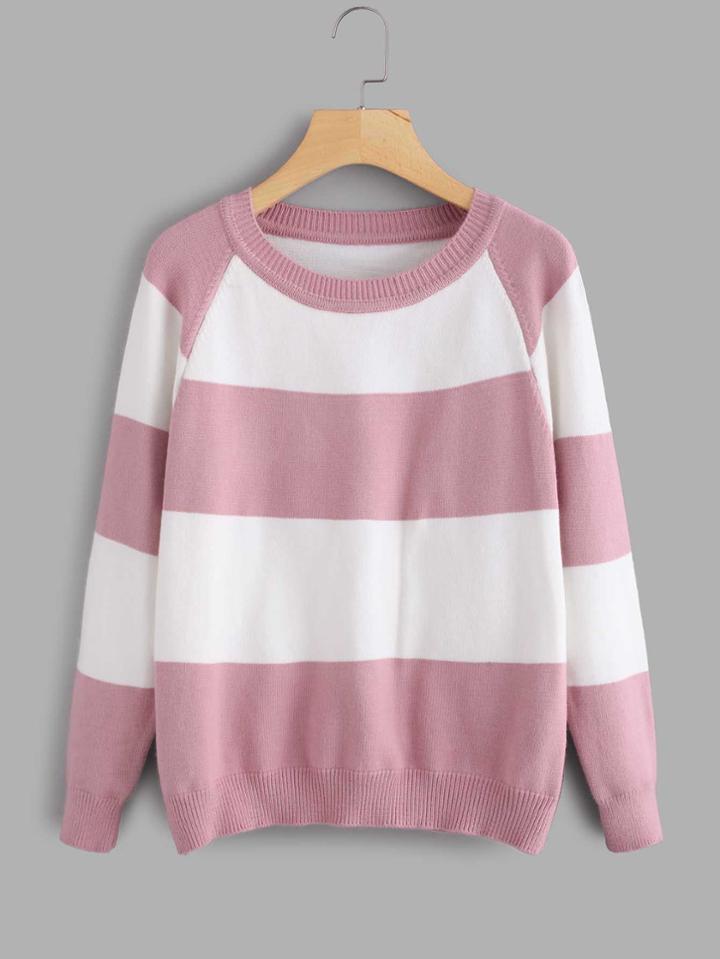 Romwe Raglan Sleeve Wide Striped Sweater