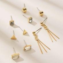 Romwe Rhinestone Detail Geometric Stud Earrings 5pairs