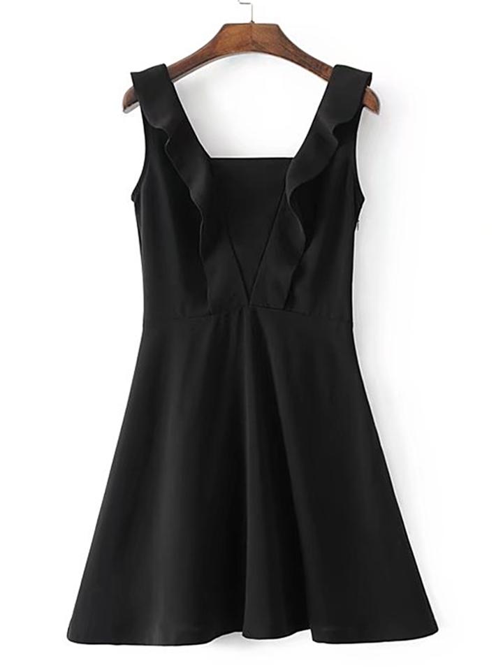 Romwe Square Neck Frill Trim Sleeveless Dress