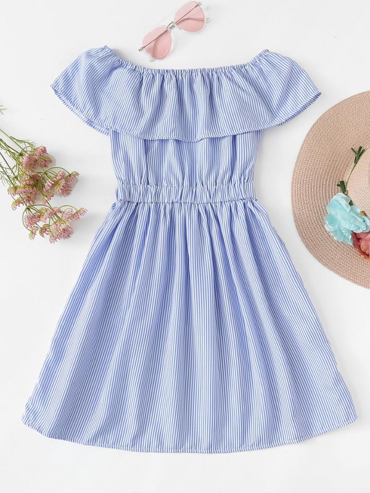 Romwe Off The Shoulder Striped Ruffle Dress