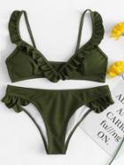 Romwe Ruffle Hem Ribbed Bikini Set