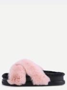 Romwe Pink Rabbit Hair Fur Lined Flatform Slippers