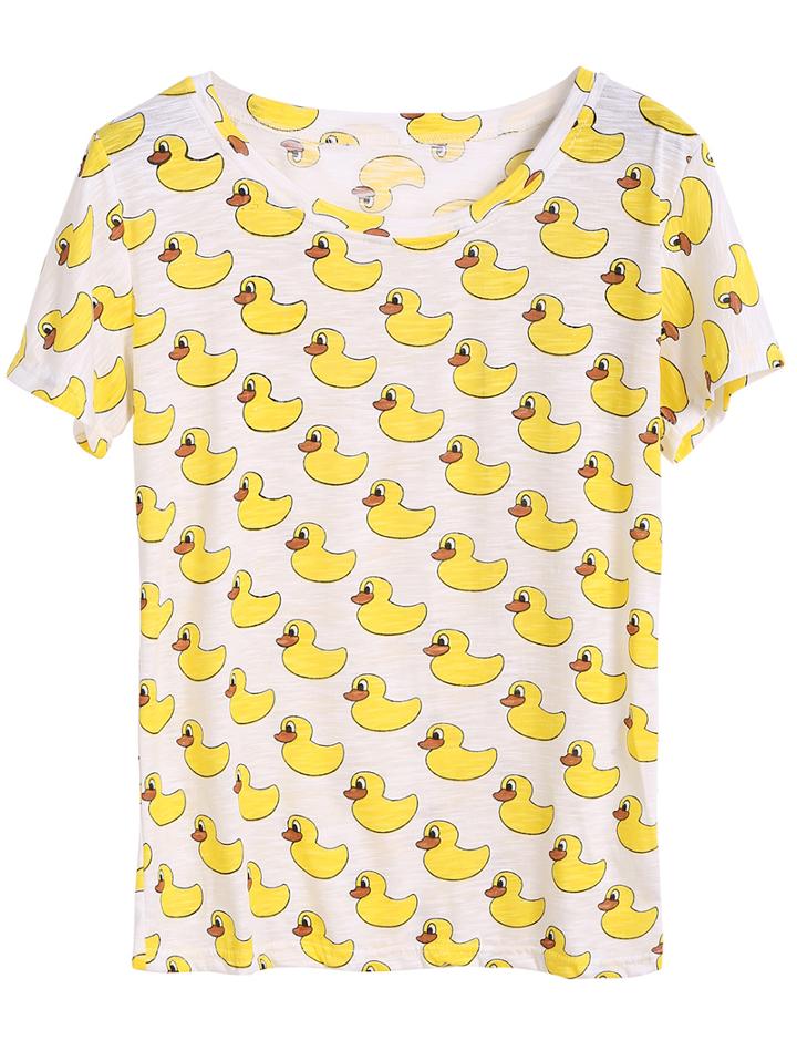 Romwe Round Neck Duck Print T-shirt