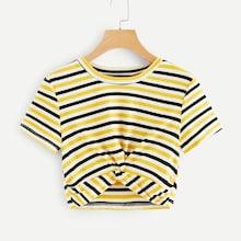Romwe Twist Hem Striped Tee