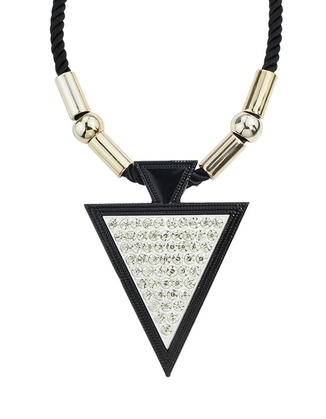 Romwe White Rhinestone Triangle Pendant Necklace For Women