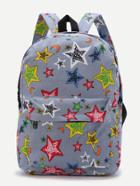 Romwe Light Blue Star Print Casual Backpack