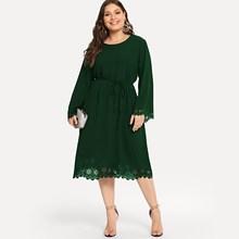 Romwe Plus Belted Laser Cut Dress