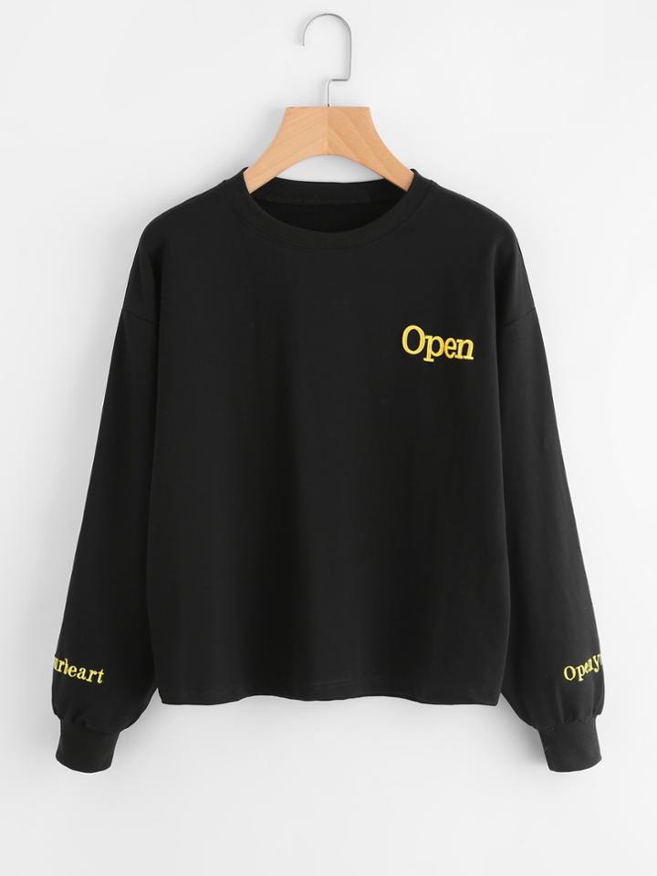 Romwe Letter Embroidered Sweatshirt