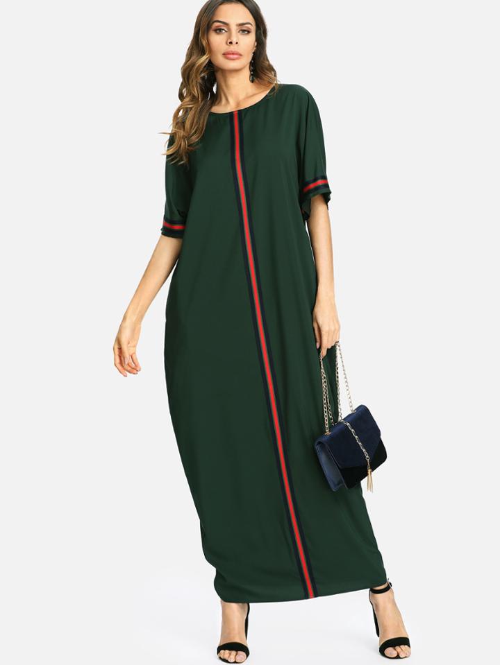 Romwe Striped Panel Longline Tunic Dress