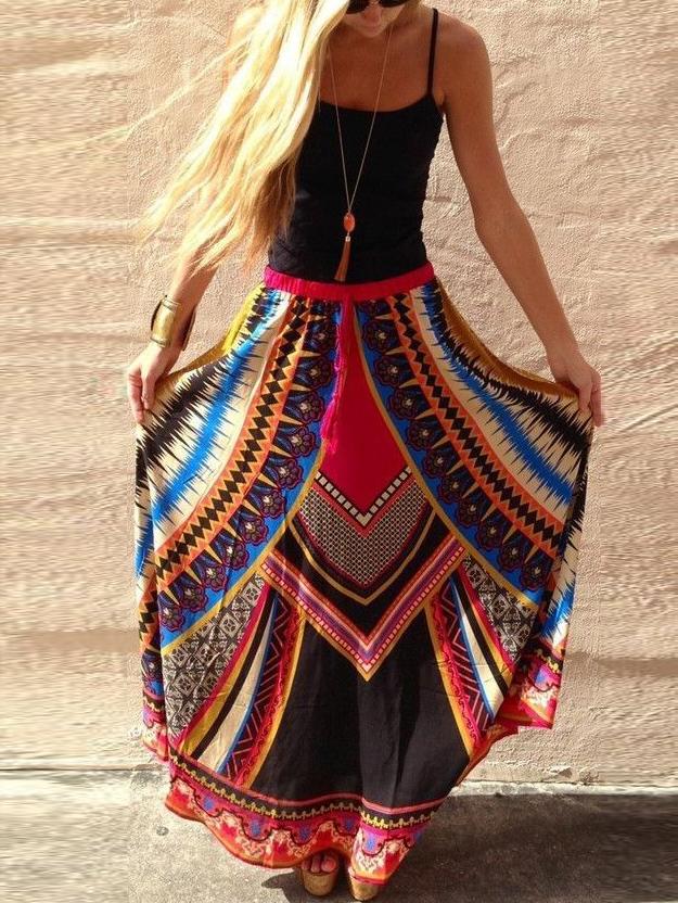 Romwe Patchwork Geometric Print Skirt