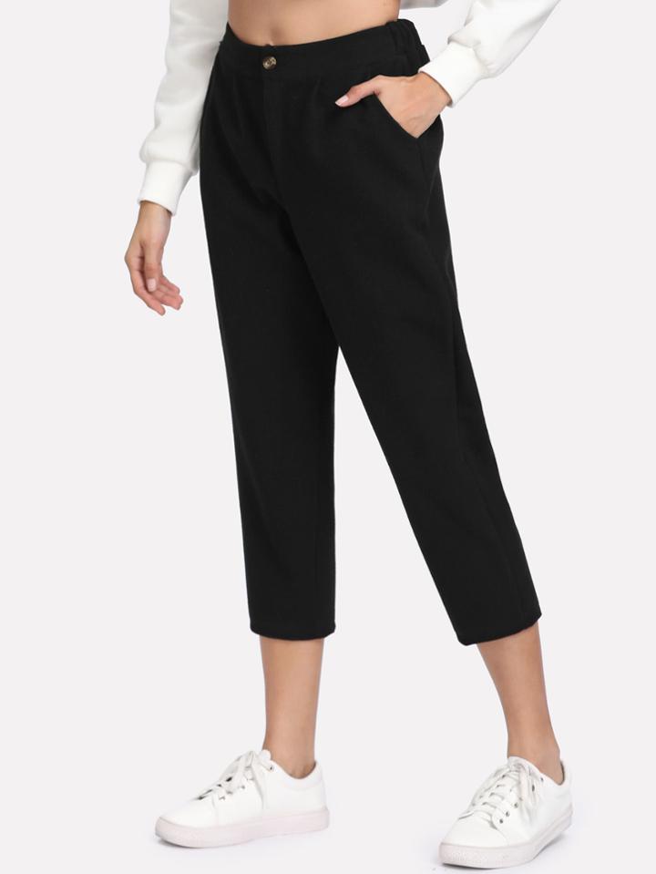 Romwe Single Breasted Crop Pants