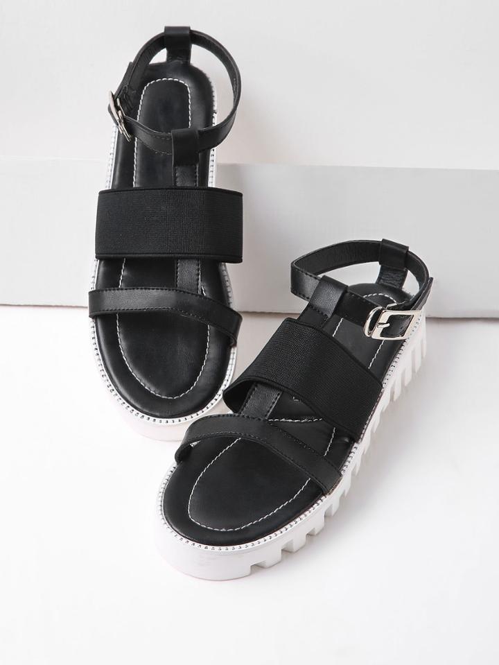 Romwe Black Contrast Sole Strappy Sandals