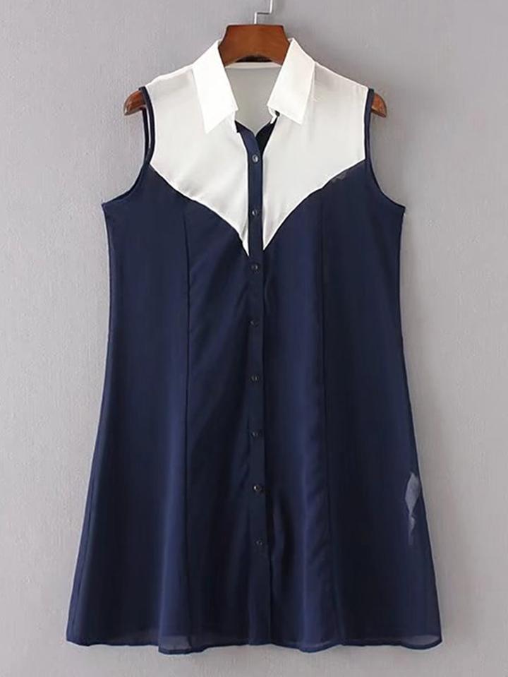 Romwe Color Block Chiffon Shirt Dress
