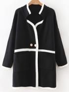 Romwe Black Contrast Striped Sweater Coat With Buttons