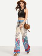 Romwe Crop Tank Top With Printed Wide Leg Pants