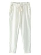 Romwe White Pockets Elastic Tie-waist Linen Pants