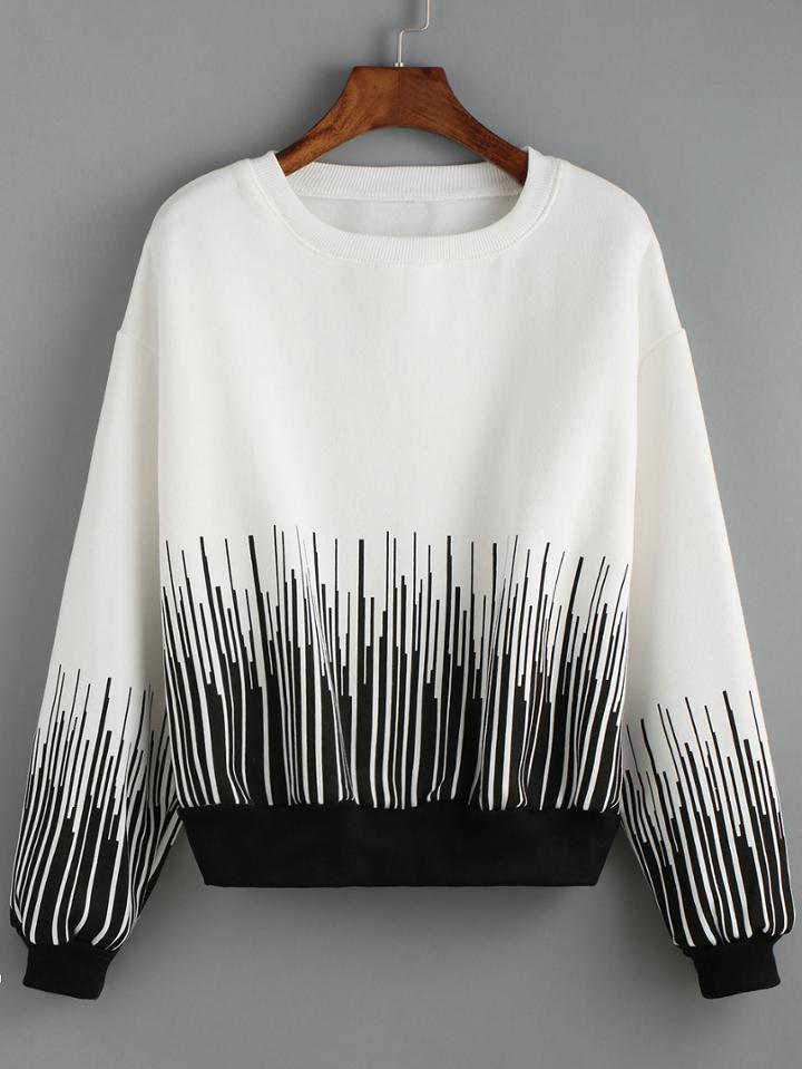 Romwe Color-block Round Neck Striped Sweatshirt