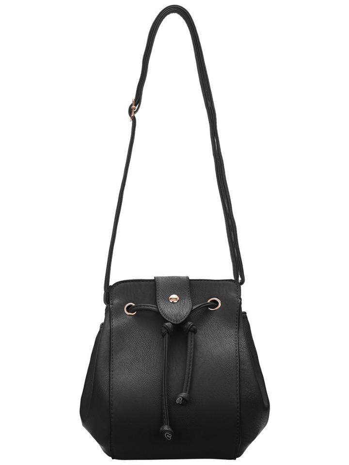 Romwe Black Drawstring Tassel Satchel Bag