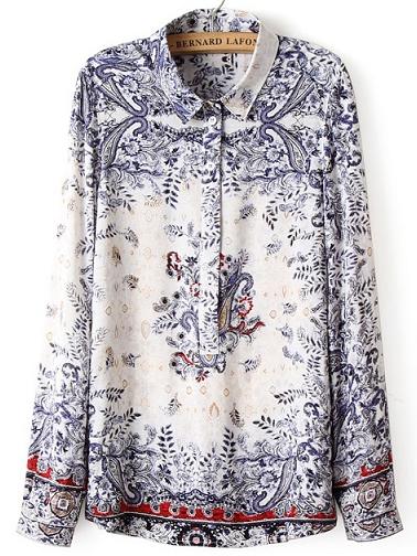 Romwe Multicolor Tribal Print Blouse With Buttons