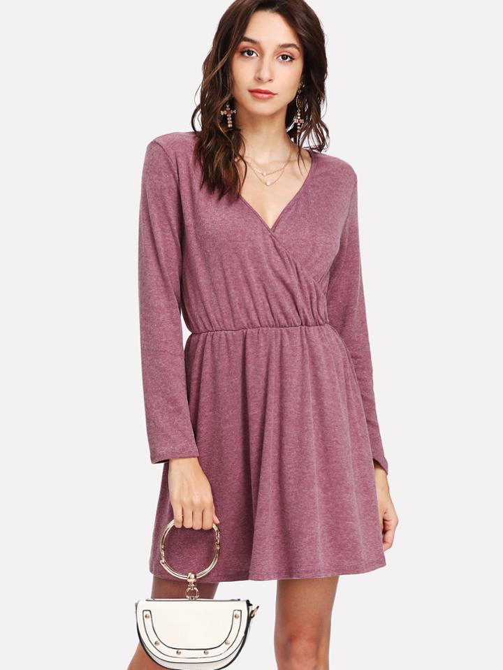 Romwe Surplice Neckline Heathered Dress