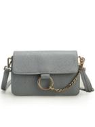 Romwe Embossed Faux Leather Chain Lock Flap Bag - Grey
