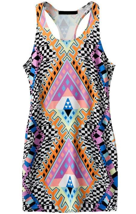 Romwe Y-back Geometric Print Bodycon Dress