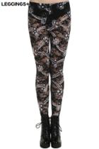Romwe Romwe Metallic Sheer Mesh Floral Black-white Leggings