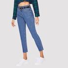 Romwe High Waist Pocket Patched Crop Jeans
