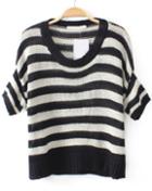 Romwe Striped Short Sleeve Knit Sweater
