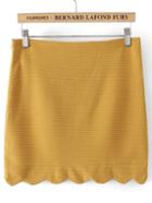 Romwe Striped Bodycon Scalloped Yellow Skirt