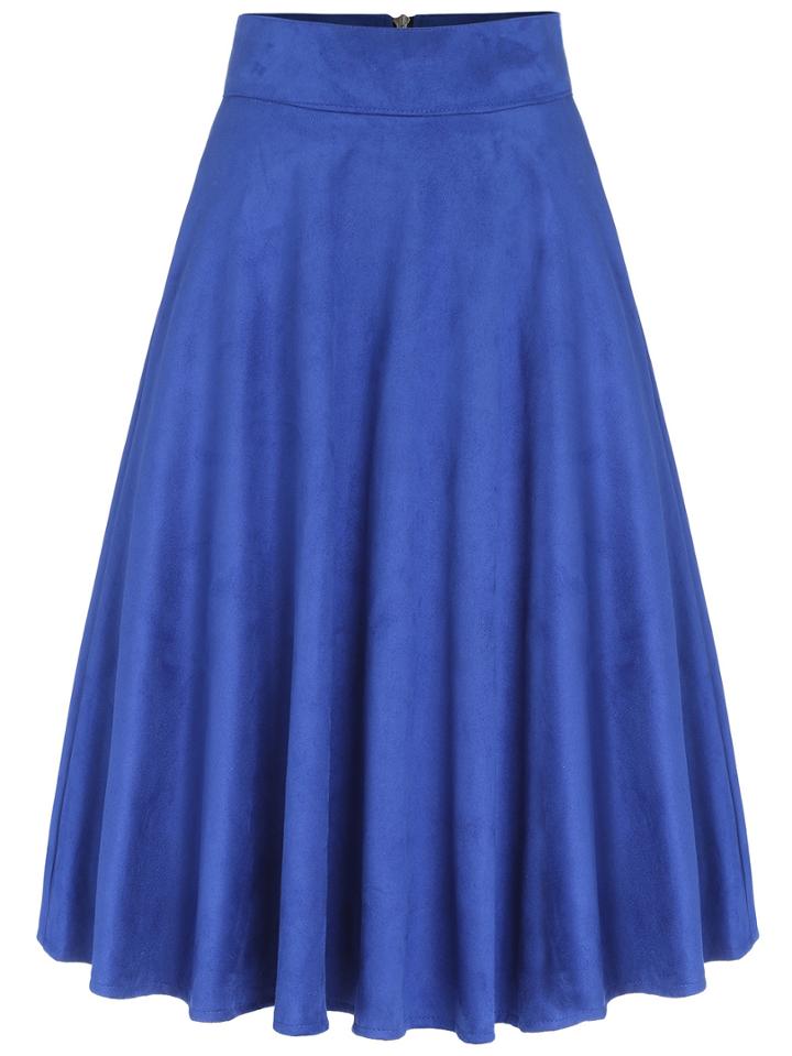 Romwe Suede Pleated Zipper Skirt