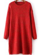 Romwe Women Round Neck Red Sweater Dress