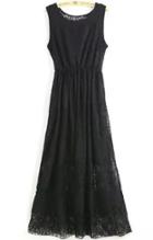 Romwe Sleeveless Hollow Lace Black Dress