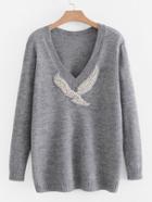 Romwe Rhinestone Bird Jumper Sweater