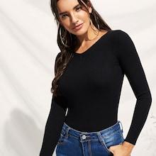 Romwe Knit Detail Skinny Solid Sweater