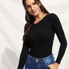 Romwe Knit Detail Skinny Solid Sweater