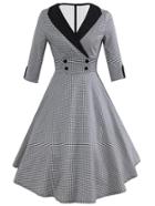 Romwe Contrast Collar Houndstooth Circle Dress