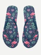 Romwe Flamingo Print Flat Slippers