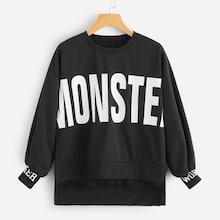Romwe Plus Letter Print High Low Sweatshirt