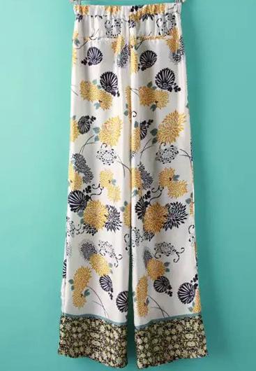 Romwe Elastic Waist Peony Print Pant