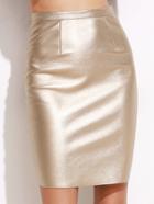 Romwe Gold Zipper Back Split Metal Skirt