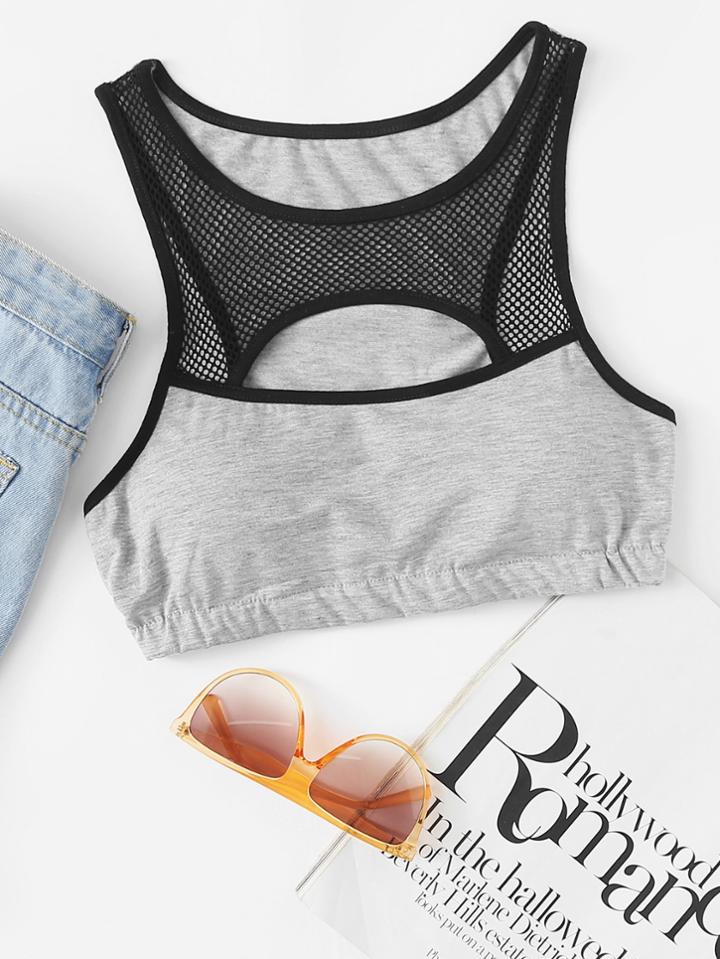 Romwe Fishnet Panel Cut Out Top