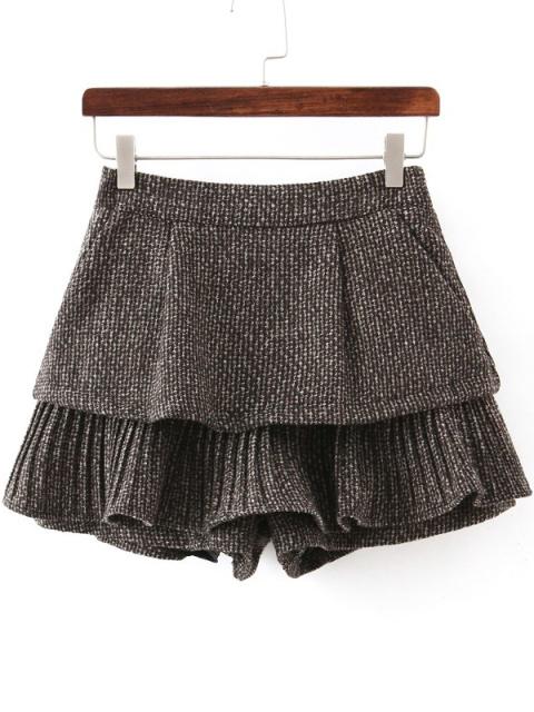 Romwe Women Ruffle Hem Brown Shorts
