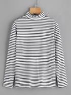 Romwe High Neck Striped T-shirt