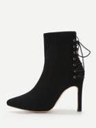 Romwe Lace Up Back Stiletto Heeled Ankle Boots
