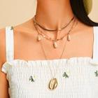 Romwe Shell & Faux Pearl Pendant Layered Chain Necklace 1pc