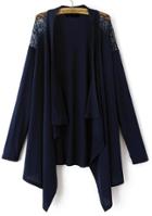 Romwe Navy Lace Shoulder Cardigan Sweater