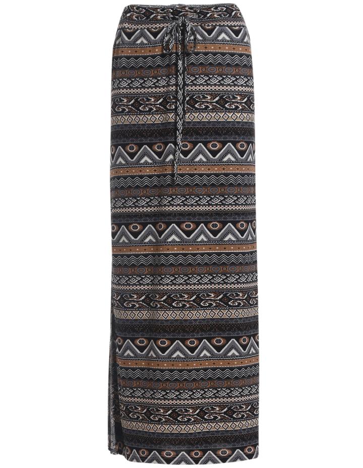 Romwe Tribal Print Side Split Skirt