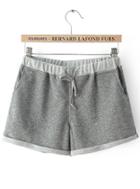 Romwe Grey Drawstring Waist Pockets Shorts